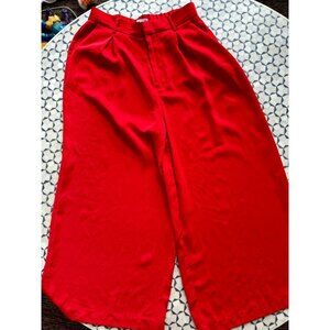 Red Wide-Leg Pleated Pants  Medium  Tonjori  100% Polyester